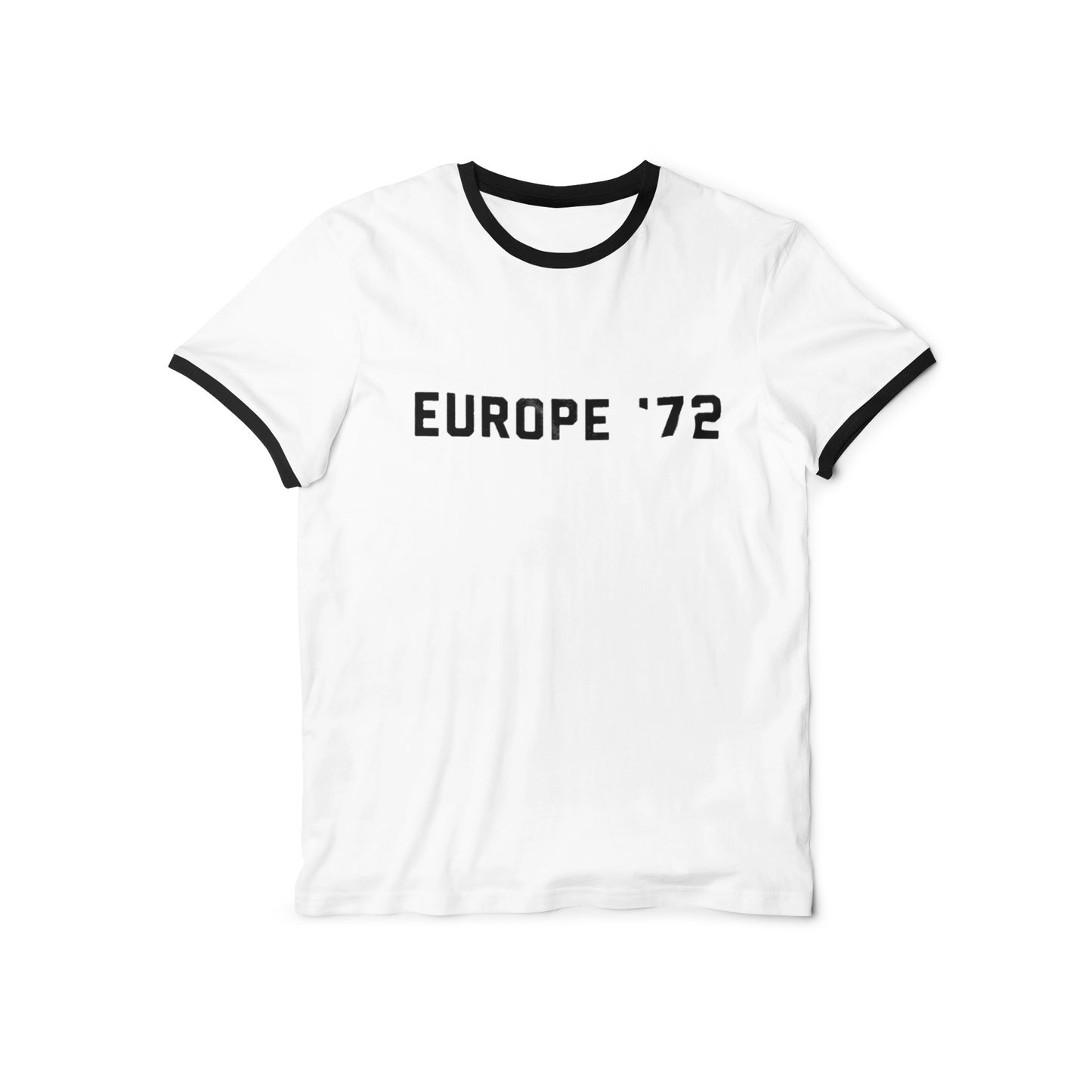 A white crew neck t-shirt with the text 'EUROPE 72' and the Grateful Dead logo in black.