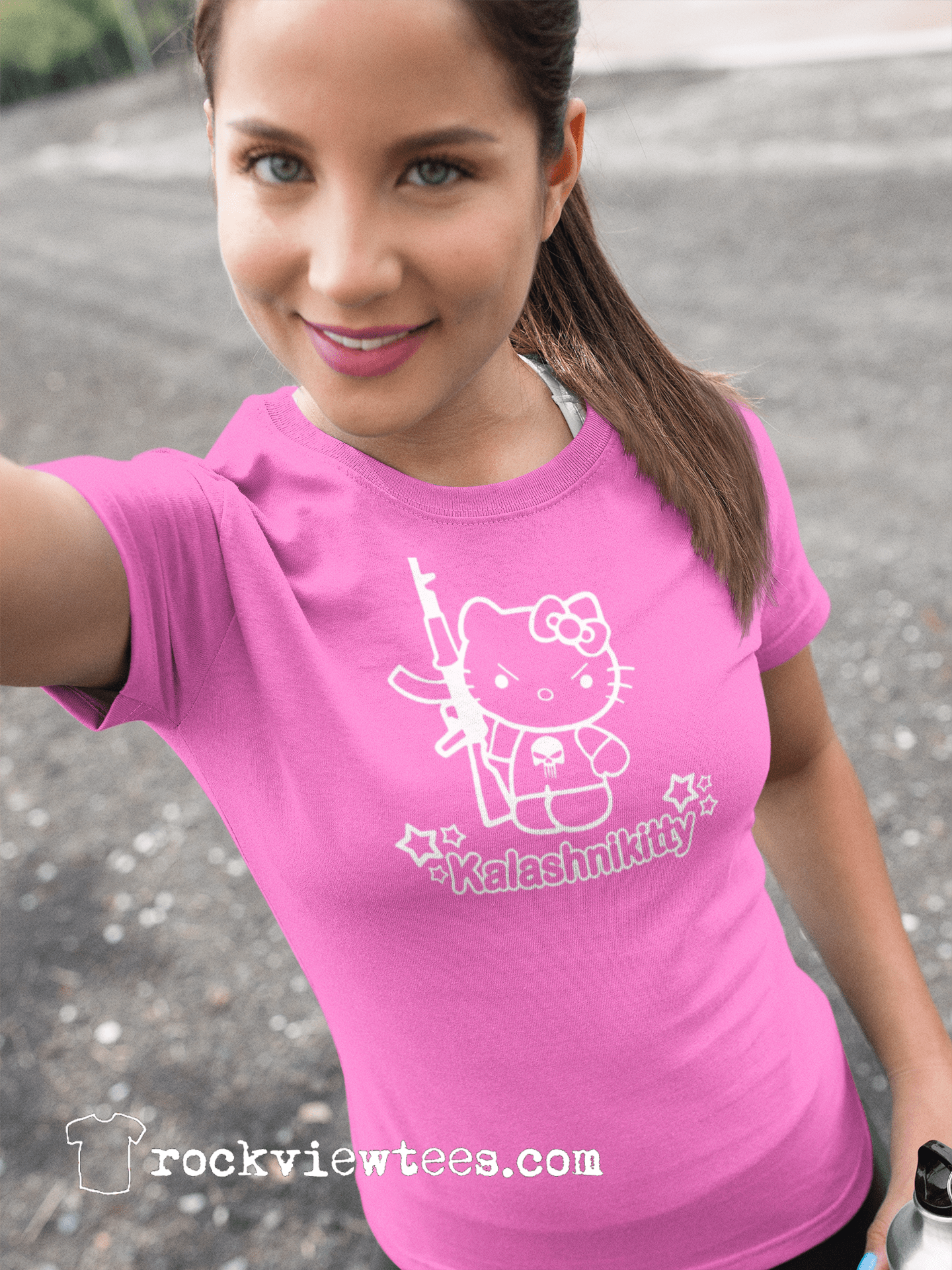 Hello Kalashnikitty funny parody shirt available in multiple colors including black navy olive and royal blue