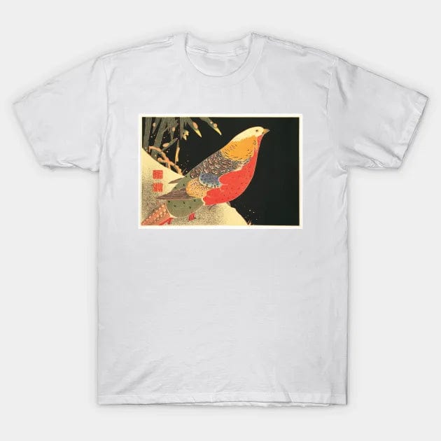 Golden Pheasant in the snow Japanese woodcut T Shirt (Limited Edition)* t shirts TEE PUBLIC