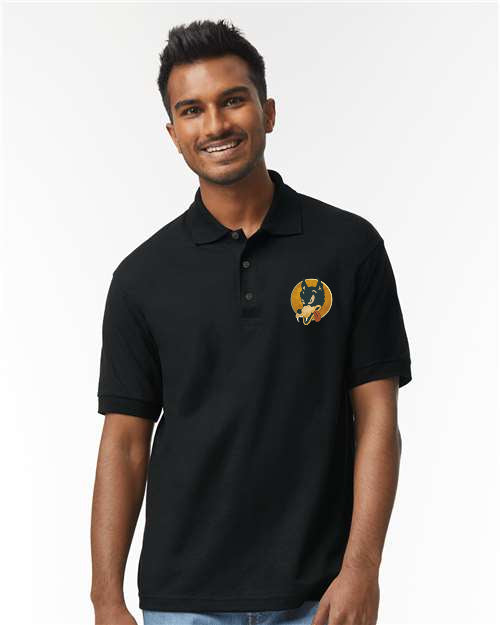 Jerry Garcia Wolf Guitar polo golf shirt in black with vintage hand screen printed Wolf design on chest from Rockviewtees