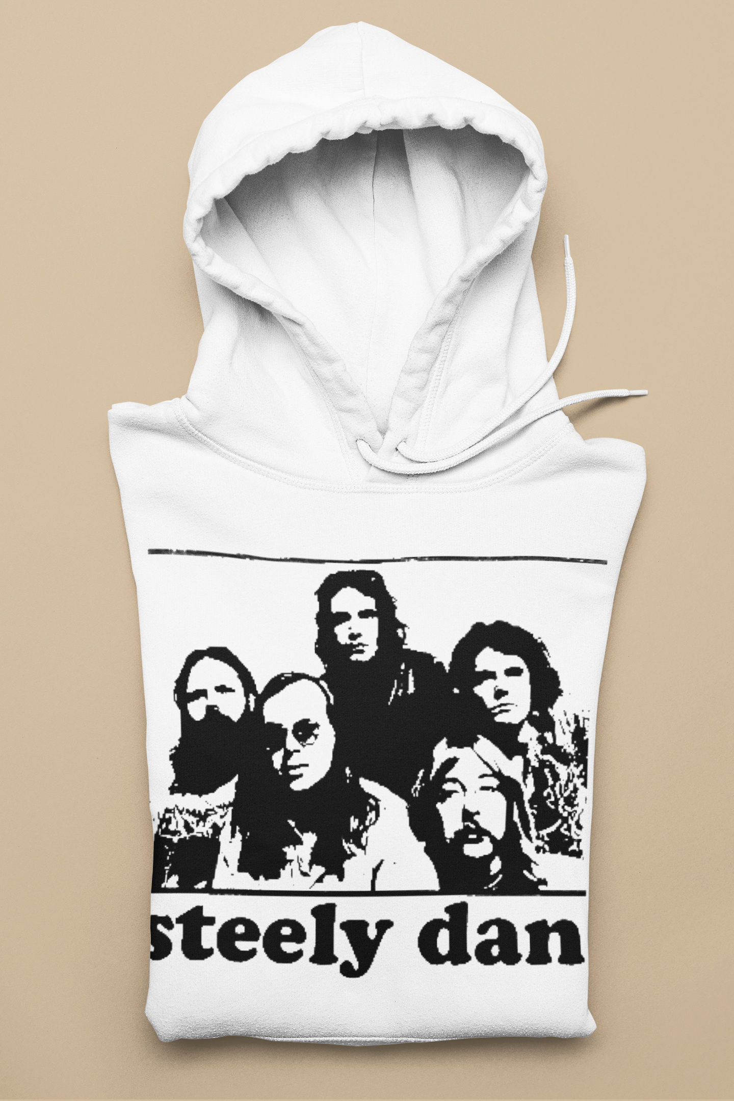 Steely Dan hoodie showing the premium pullover construction and comfortable fit with drawstring hood and kangaroo pocket