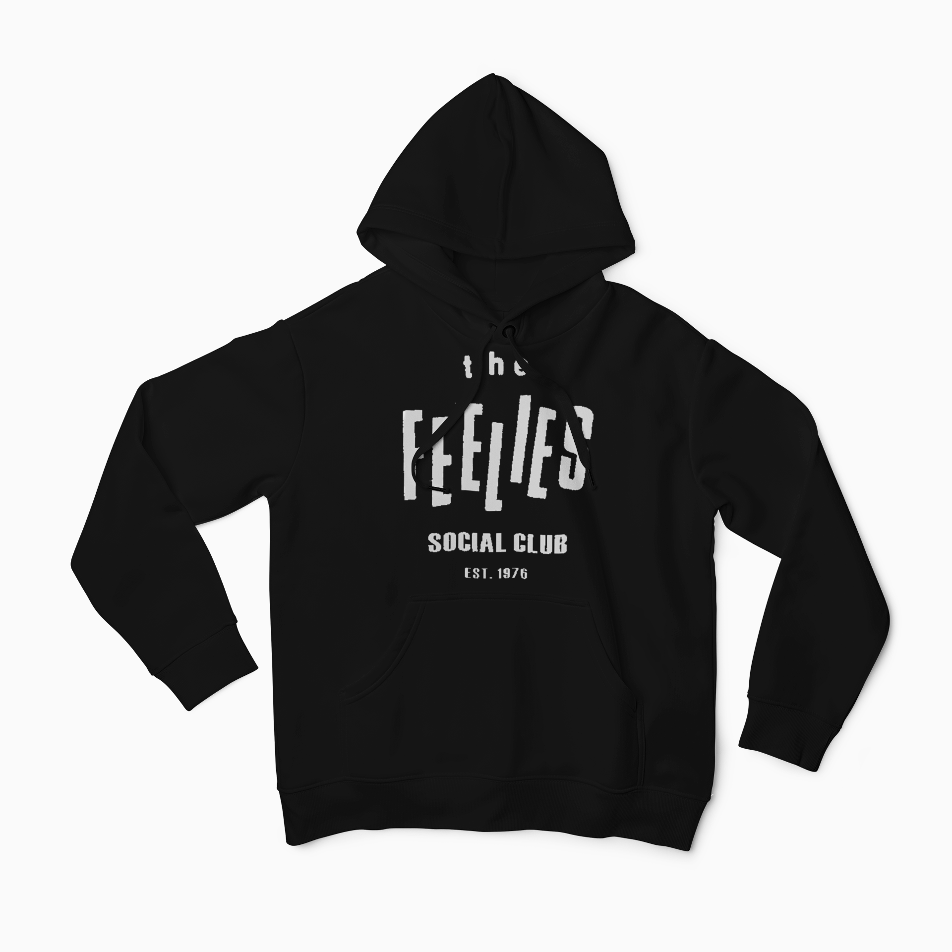 The Feelies Social Clu The Feelies Social Club hoodie showing the premium pullover construction and comfortable fit with drawstring hood and kangaroo pocketb Hoodie Pull Over Hoodies Rockvieetees